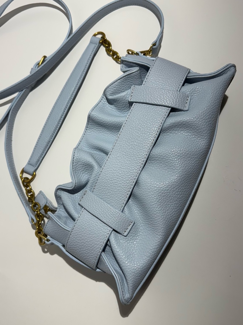 Anthropologie Petite Moments Light Blue Women’s Shoulder Belt Bag Gold Buckle - Picture 6 of 9